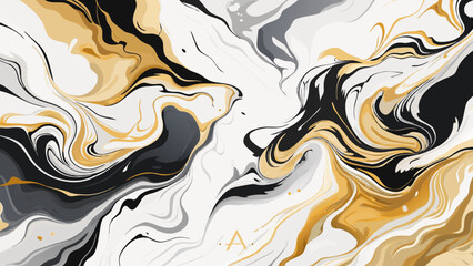 Obraz premium Vector art of an abstract marble background features swirling patterns of gold, black, and white ink