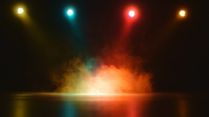 Abstract blue and red spot light with smoke on black background