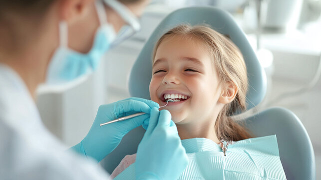 Child dental checkup dentist examination happy patient teeth cleaning oral health care pediatric dentistry - Powered by Adobe