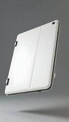 White Tablet Case Floating on Gray Background Minimalist Design