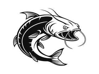 Angry catfish with sharp fins and an arched back vector silhouette