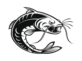 Angry catfish with sharp fins and an arched back vector silhouette