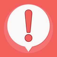 Red exclamation mark inside a white speech bubble on a coral background
