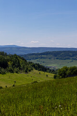 Obraz premium Mountain landscape. Eastern Sudetes Mountains on the border of Poland and the Czech Republic