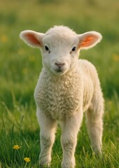 Adorable lamb in meadow.