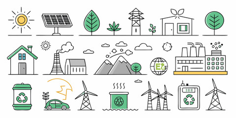 ecology and construction icons set