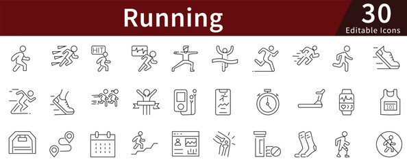 Running and Jogging Line Icons Set with Editable Stroke for Fitness and Sports