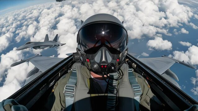 Fighter Pilot POV: Soaring Above Clouds in Jet Formation, Aerial Flight