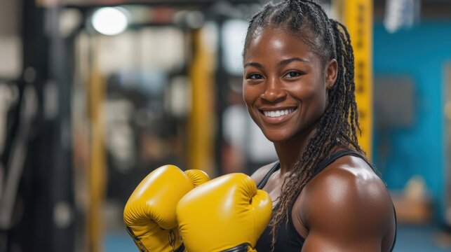 Confident female boxer training in gym