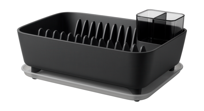 A large-capacity plastic dish rack with removable sections, ideal for large family households.
