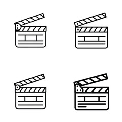 Four Black and White Line Drawings of Film Clapperboards Open Position Movie Production Icons Set