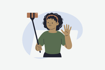 Female Content Creator Recording Online Video with Smartphone Vector