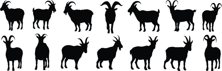 Goat Silhouette Collection, Farm Animal Vector, Livestock Breeds Artwork, Black and White Design, Animal Clipart for Agriculture, Adobe Stock