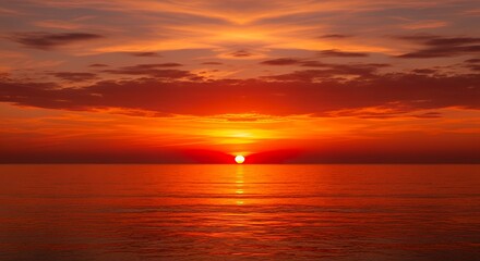 Obraz premium Vibrant Sunset Over Calm Ocean Water with Dramatic Cloudscape