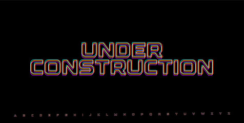 UNDER CONSTRUCTION glitch alert. RGB cyberpunk-style phrase for web update, tech development, or temporary UI notice. Vector illustration.