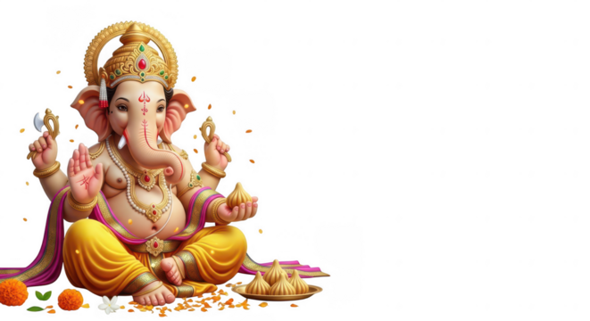 Elegant Statue of Lord Ganesha with Diwali Decorations