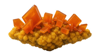 Wulfenite on mimetite showing orange tabular crystals on yellow botryoidal surface