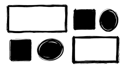 Brush stroke frame line shape sketch texture set. Hand drawn scribble marker paint square, rectangle, circle shape. Abstract round doodle geometric chalk effect. Vector illustration