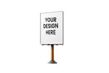 Minimalist outdoor advertising billboard mockup with "Your Design Here" text, on a clean white and transparent background.

