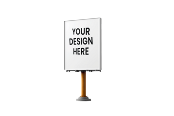 Minimalist outdoor advertising billboard mockup with "Your Design Here" text, on a clean white and transparent background.

