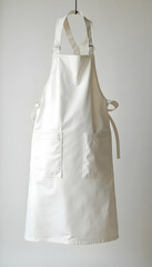 White Apron Hanging Against a Plain Background for Cooking and Kitchen Use