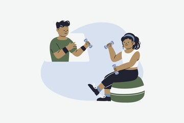 Online Fitness Trainer Guiding Home Workout Session Vector