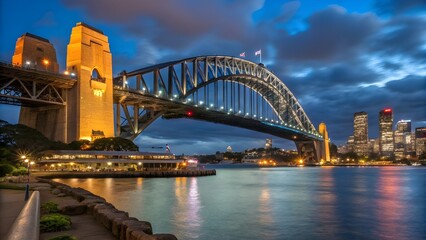 Obraz premium Stunning Sydney Harbour Bridge at Night with Opera House and City Skyline