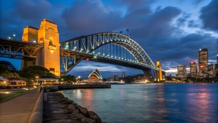 Stunning Sydney Harbour Bridge at Night with Opera House and City Skyline