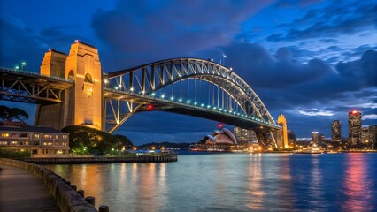 Obraz premium Stunning Sydney Harbour Bridge at Night with Opera House and City Skyline
