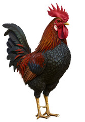 Fototapeta premium Realistic Illustration of a Beautiful Black and Red Rooster Isolated