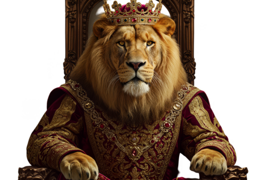 Realistic Image Of A Majestic Lion King On Throne With Golden Crown