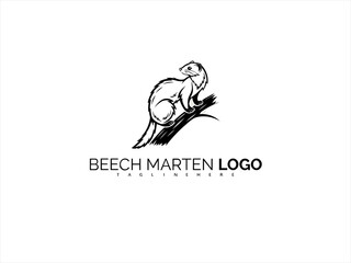 Obraz premium Sophisticated Beech Marten Logo Design in Clean Line Art. Monochrome Vector for Animal Conservation Labels, Ethical Product Packaging, and Nature-Based Branding Concepts.