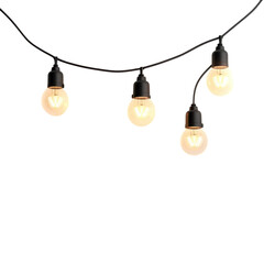 String of glowing bulbs on transparent Background