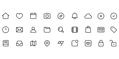 Collection of Minimalist Line Icons for Web and App Design