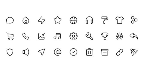 Collection of Minimalist Line Icons for Web and App Design