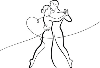 Romantic Couple Dancing Outline Drawing Minimalist Vector