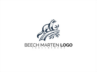 Obraz premium Artistic Beech Marten Logo Design for Elegant Branding. Clean Black and White Vector for Nature-Inspired Labels and Ethical Product Identity Concepts.