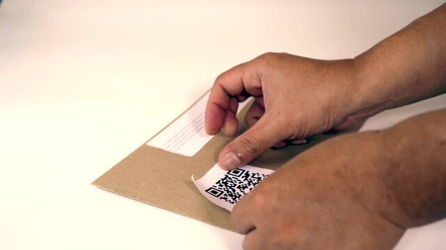 An attaching dummy qr code label to brown envelope modern and efficient method for communication and organization with precision and care
