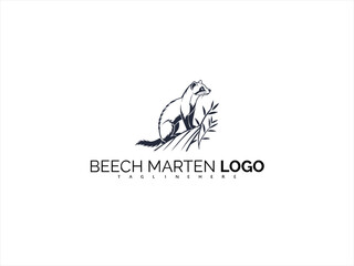 Obraz premium Refined Beech Marten Line Art Logo in Monochrome Vector. Elegant Design for Outdoor Clothing, Wildlife Campaigns, and Ethical Product Identity.