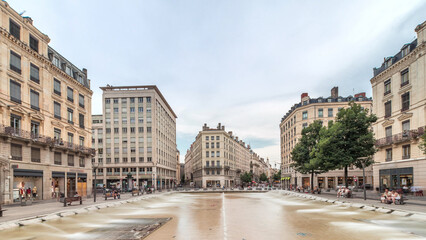 Hyperlapse of Place de la Republique in the historical center of Lyon, France.