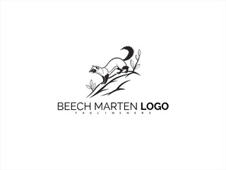 Minimalist Line Art Logo Design of Beech Marten in Black and White. Perfect for Eco Branding, Sustainable Product Lines, and Clean Animal-Focused Visuals.

