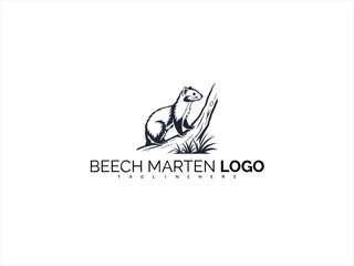 Fototapeta premium Elegant Beech Marten Line Art Logo for Branding Projects. Monochrome Wildlife Illustration for Eco Merchandise, Nature Product Labels, and Animal Logos.