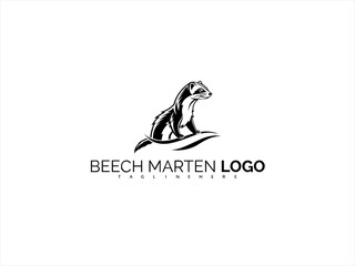 Fototapeta premium Beech Marten Logo Vector in Bold Line Art for Stylish Branding. Clean Monochrome Design for Wildlife Advocates, Natural Product Labels, and Outdoor Businesses.