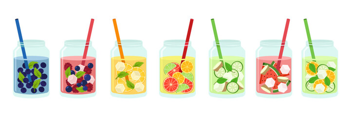 Colorful Cold Drink Illustrations In Bottles Cans And Cartons