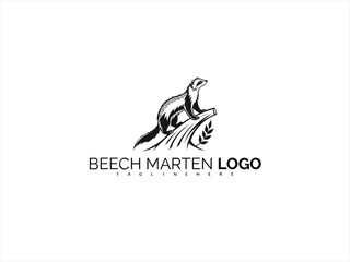 Fototapeta premium Artistic Beech Marten Logo Design in Monochrome Vector Style. A Bold and Stylish Choice for Outdoor Brands, Wildlife Enthusiasts, and Nature-Based Company Logos.