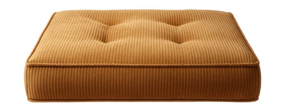 A large, rectangular floor cushion made of soft corduroy, perfect for a casual reading nook in a private house.