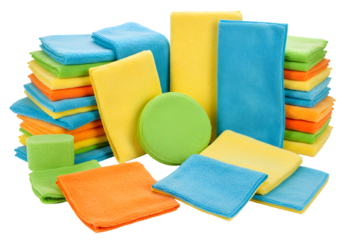 Stack of Colorful Sponges Cleaning Texture with Variety on Transparent Background