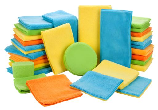 Stack of Colorful Sponges Cleaning Texture with Variety on Transparent Background