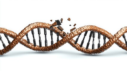Cancer and genetics concept. DNA strand breaking apart with visual effects.