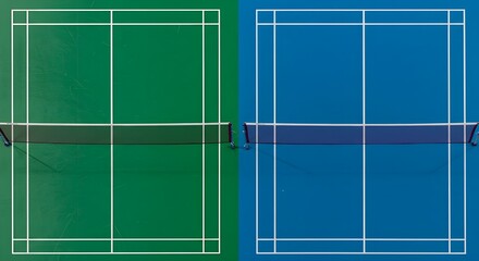 Top View of Colorful Badminton Courts with Center Net